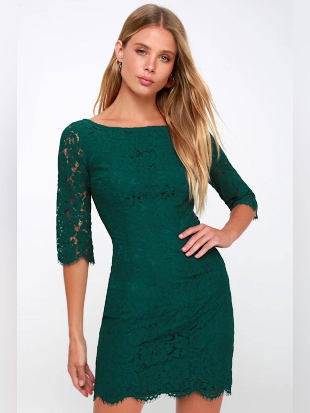 Lulu's Dark so lovely lace forest green bodycon  Lace Mini Dress